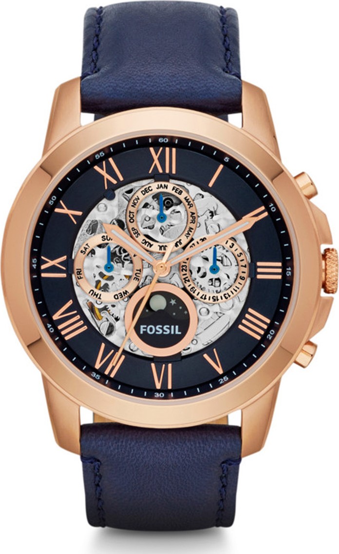 fossil grant automatic black leather watch