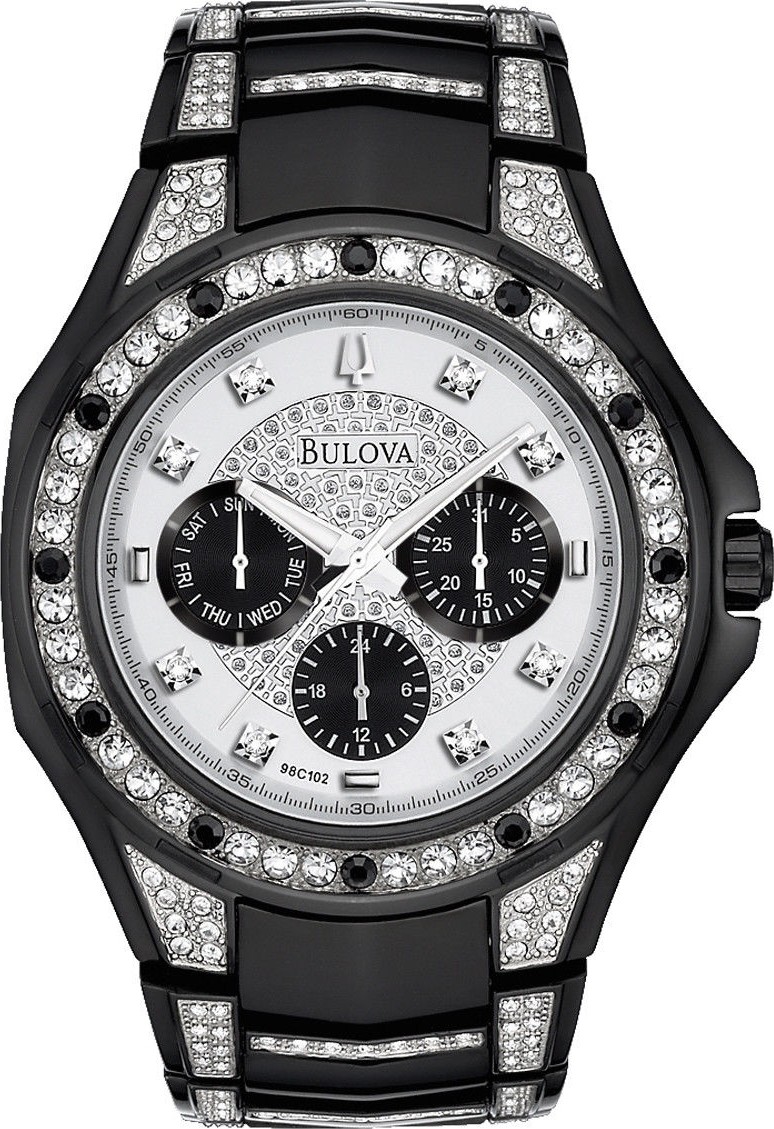 bulova men's silver crystal bracelet watch