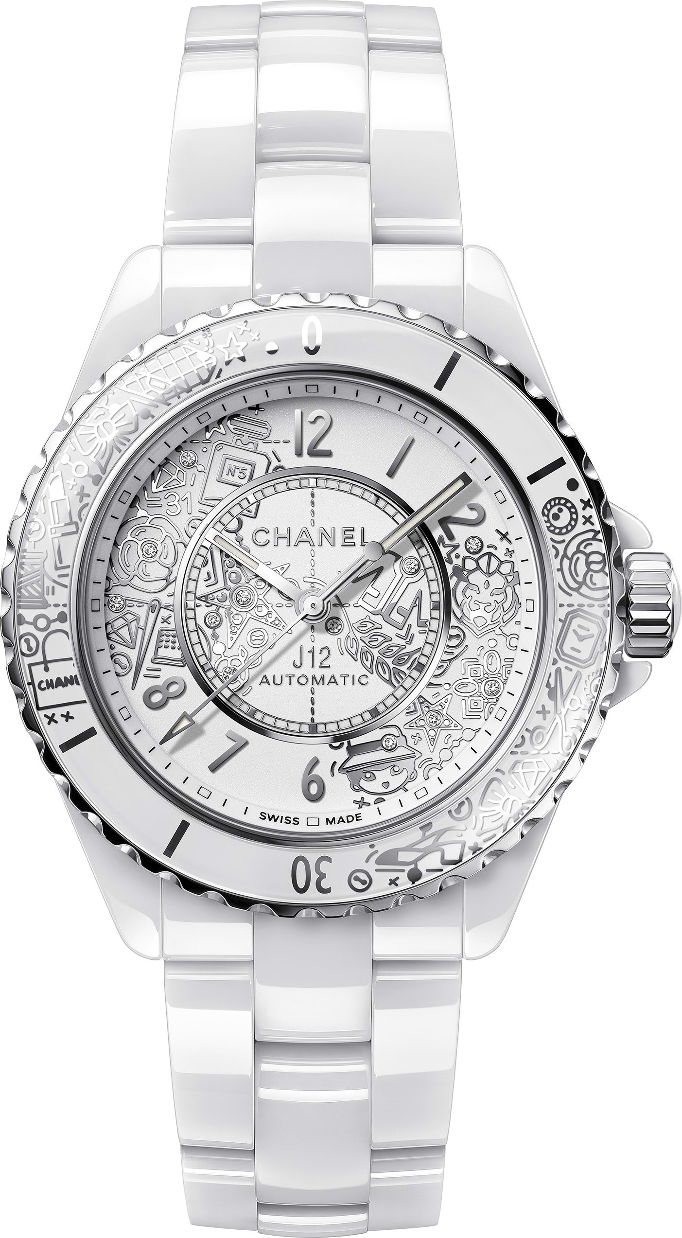 Amazoncom Chanel J12 Moon Phase Mother of Pearl Dial White Ceramic Mens  Watch H3404  Clothing Shoes  Jewelry