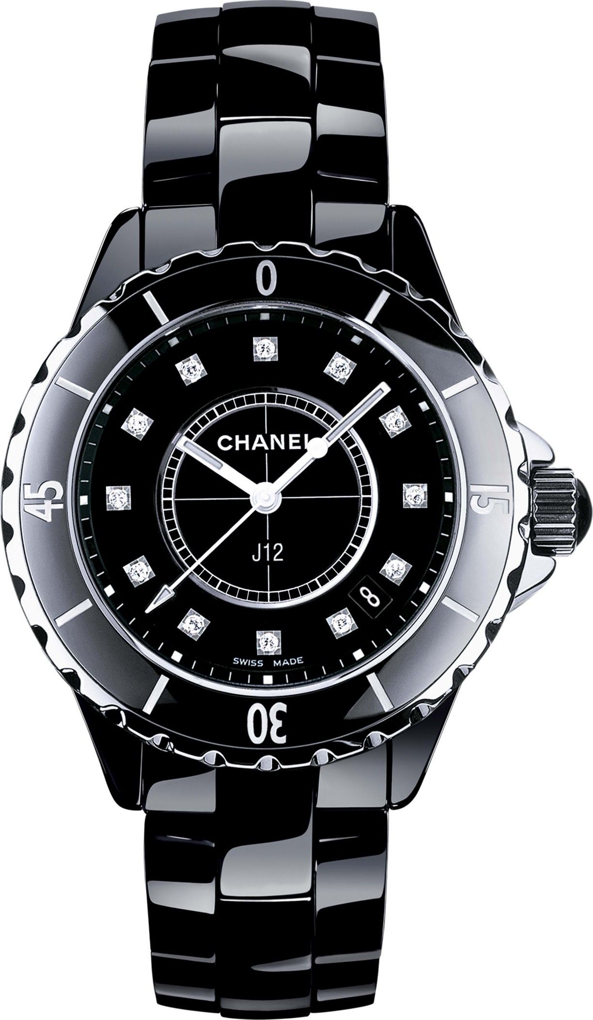 Đồng hồ Chanel J12 38mm Quartz Black Ceramic  Diamonds H2428