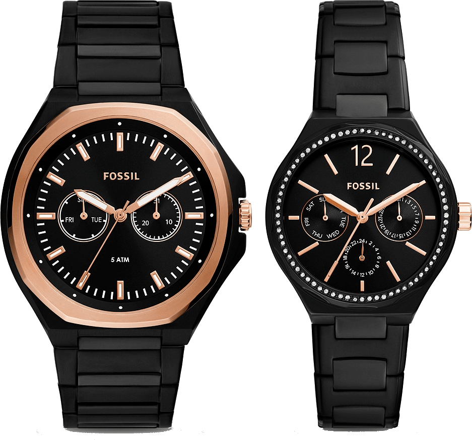 Fossil BQ2645SET His and Her Multifunction Black Watch 45mm
