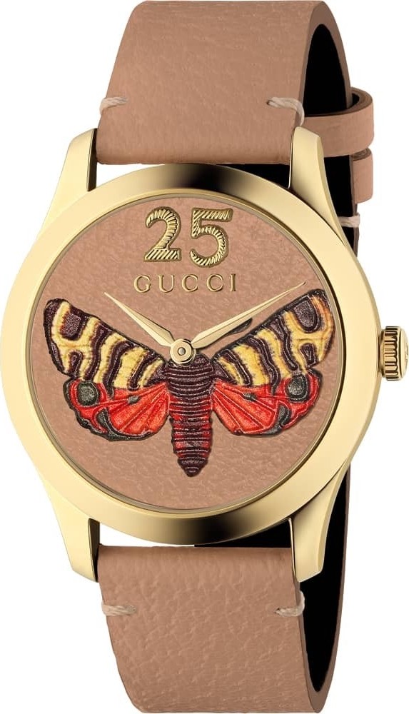 Gucci YA1264063 G-Timeless Tan Embroidered Watch 38mm