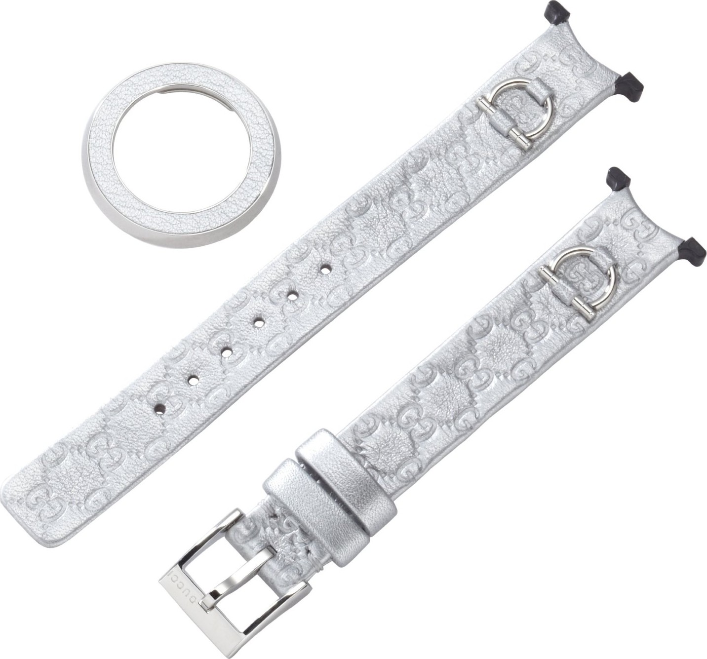 GUCCI YFA50021 U-Play Small Silver Leather Strap and Bezel Kit 12mm