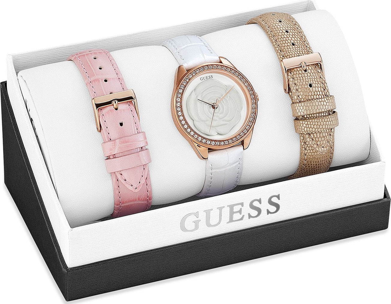 Guess Ladies Watch Full Rosegold Plated Case & Bracelet With White To –  Bluesalon.com