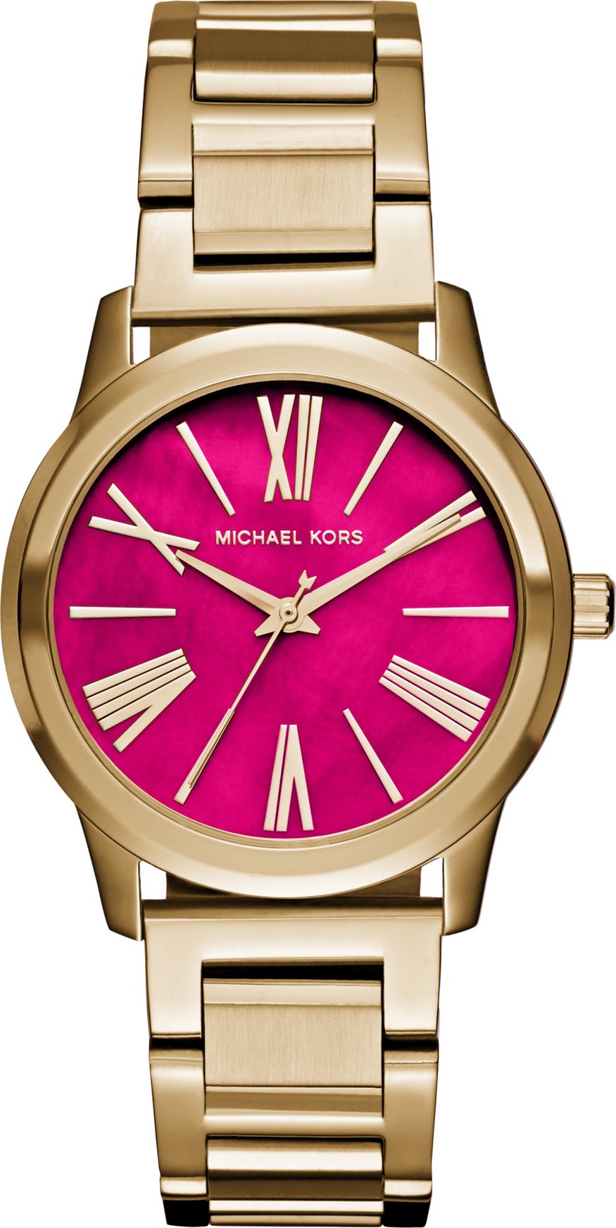 Michael Kors Ladies Pyper Rose Gold Plated White Dial Pink Logo Coated  Canvas Strap Watch MK2859