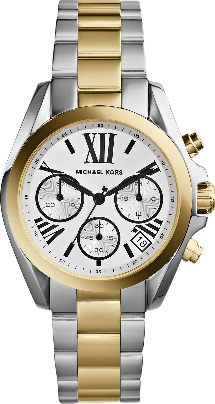 Michael Kors Mini Parker Chronograph White Dial Two Tone Strap Ladies Watch   Mk6261