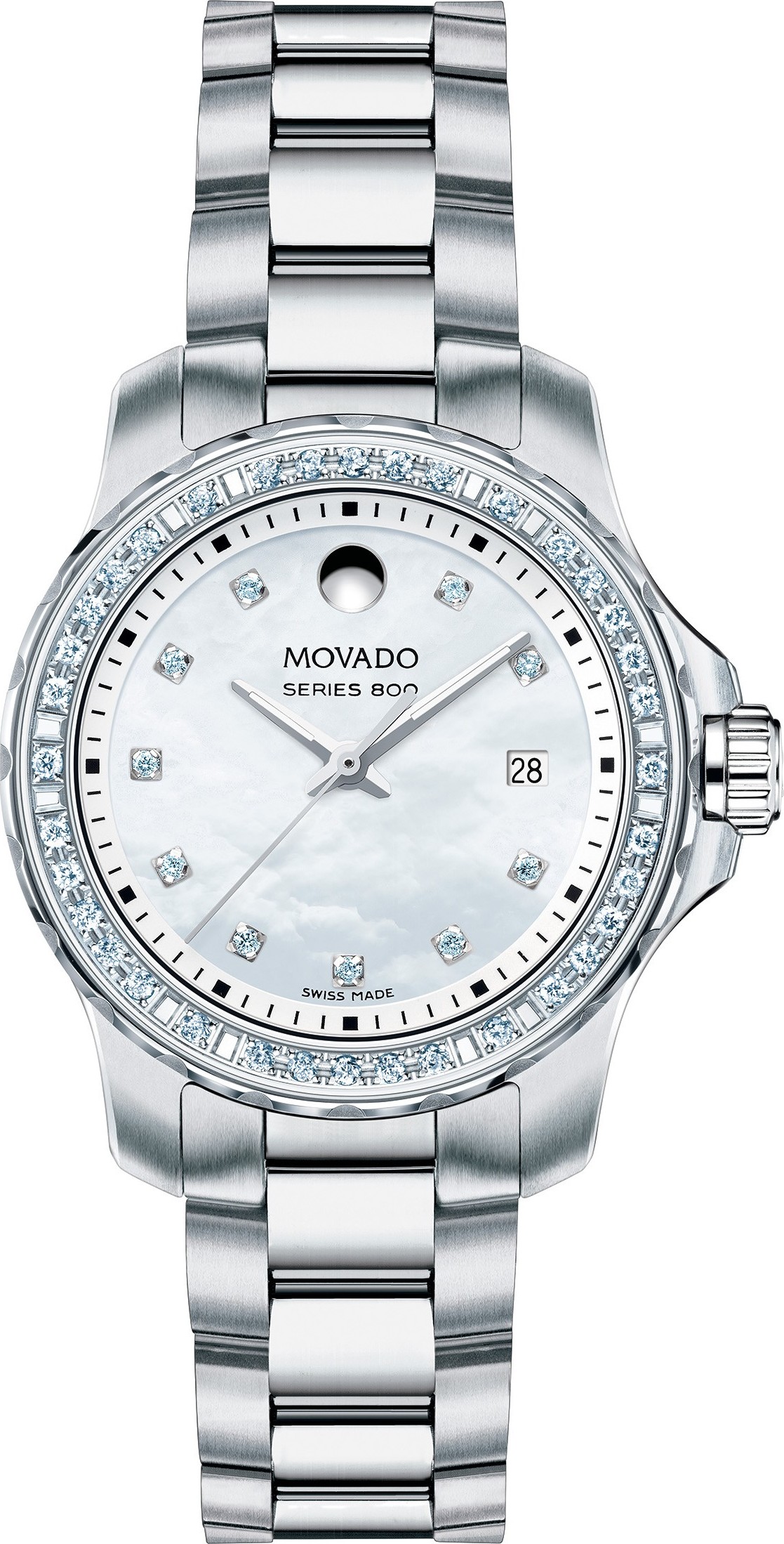 Movado 2600120 Series 800 White Diamond Watch 29mm