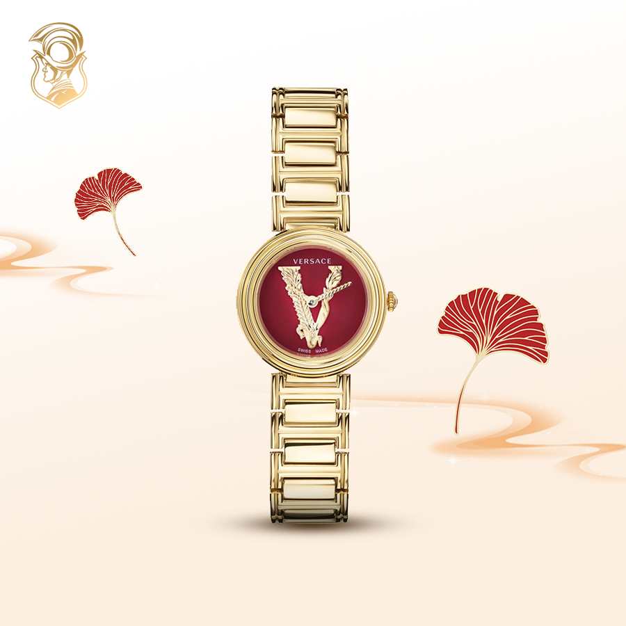 đồng hồ mặt số màu đỏ Versace Virtus Mini Duo Watch 28mm 