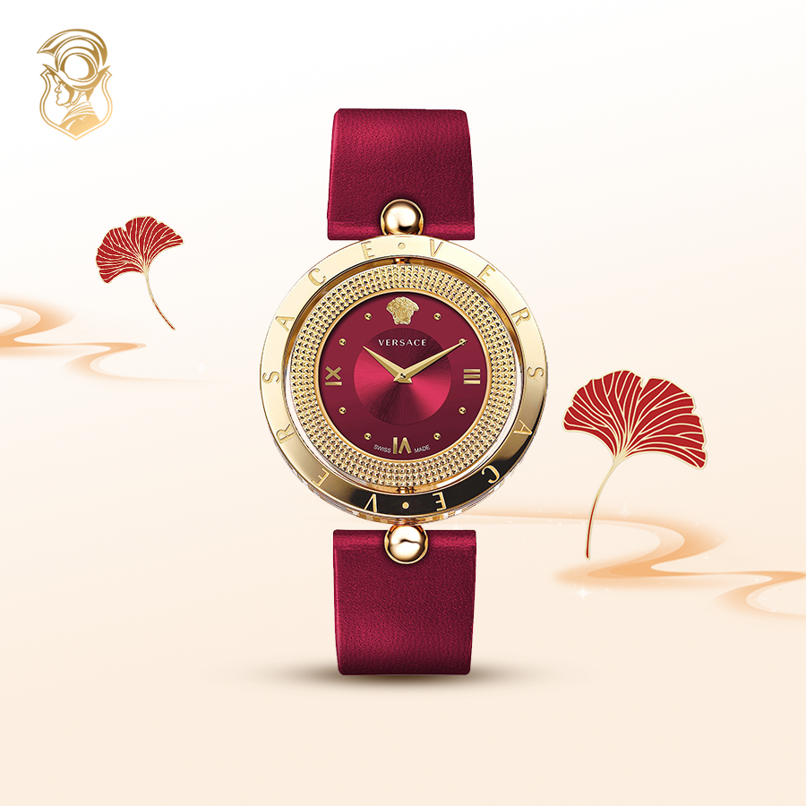 đồng hồ màu đỏ  Versace Eon Red Leather Ladies Watch 33.5mm