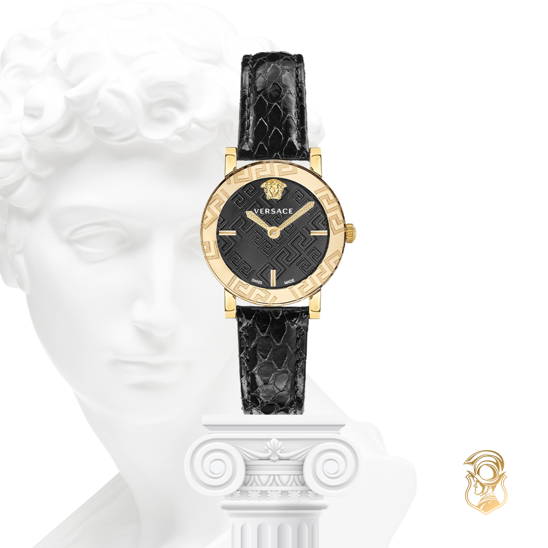 MSP: 97409 Versace Greca Glass Leather Watch 32mm 30,400,000