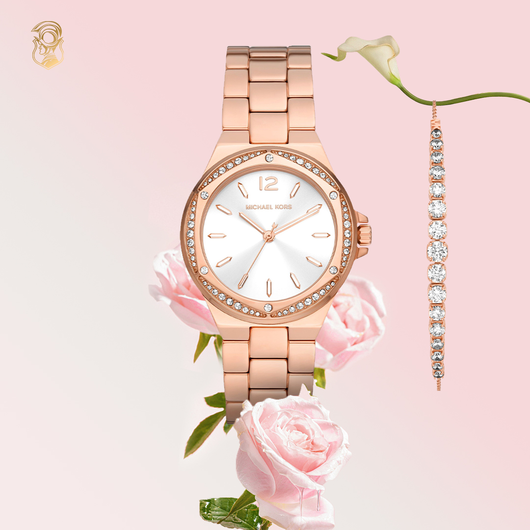 MSP: 97870 Michael Kors Lennox Pavé Rose Watch And Bracelet Gift Set 37MM 9,380,000