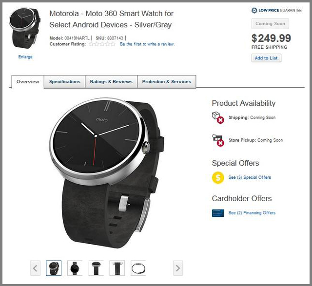 Đồng hồ thông minh moto 360 lộ giá bán và cấu hình trên Best Buy