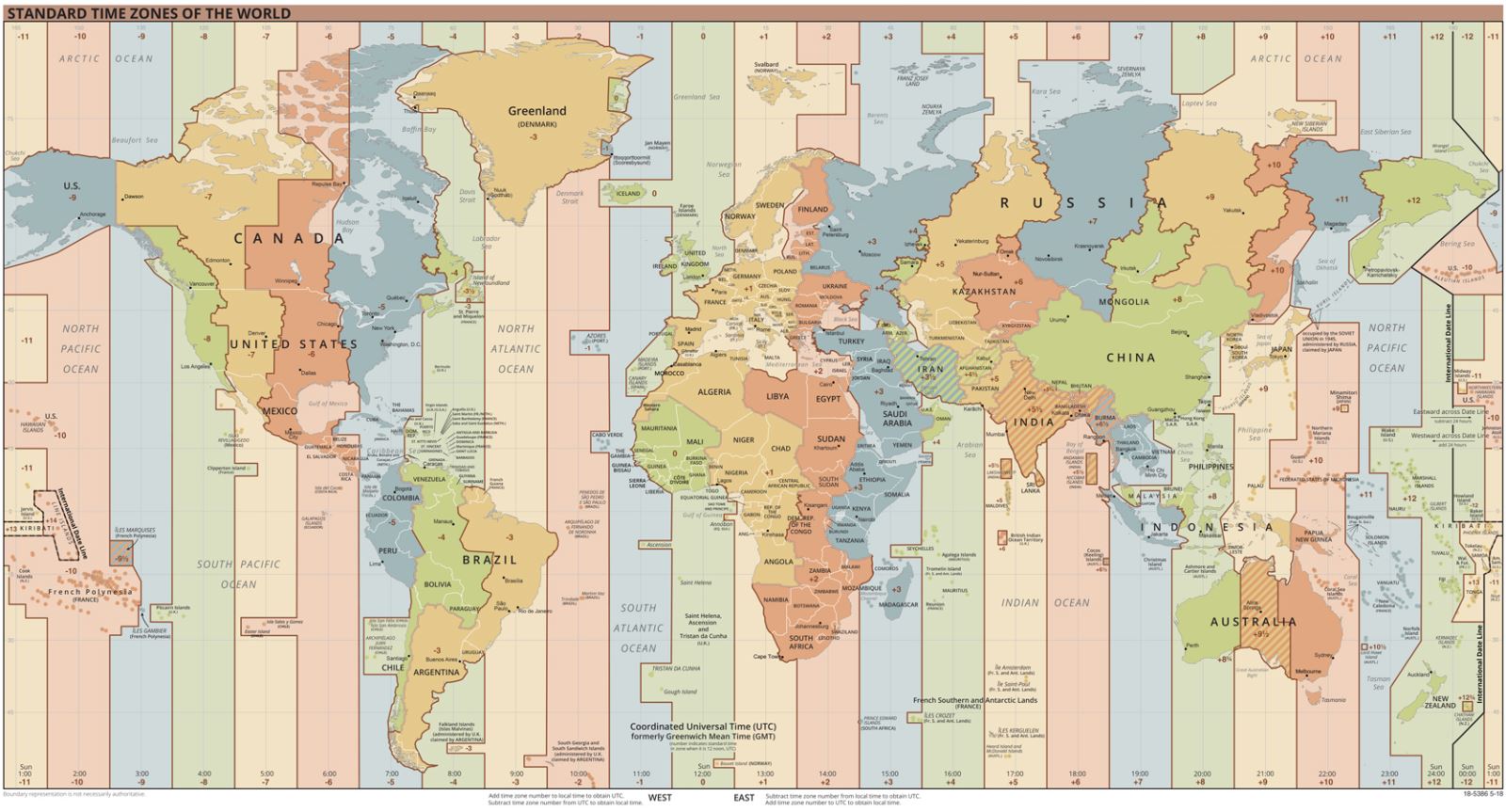 bản đồ các múi giờ GMT các vùng trên thế giới 
