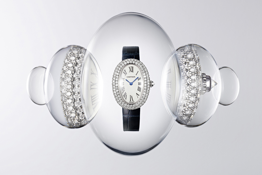Đồng hồ Cartier Baignoire mẫu nhỏ  vàng trắng và đính kim cương