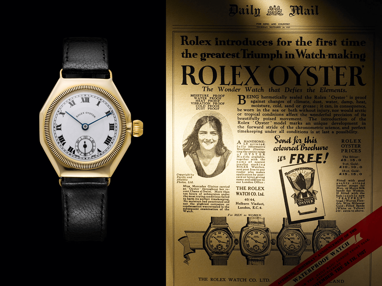 chiếc đồng hồ ROLEX mà Mercedes Gleitze đã đeo trong lần bơi lập kỷ lục của bà