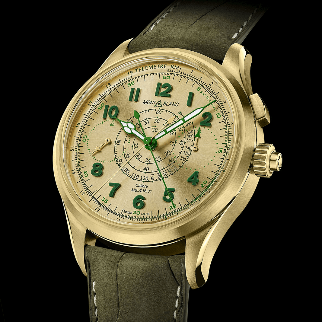 đồng hồ chronograph split-second montblanc 1858 vàng chanh mới 