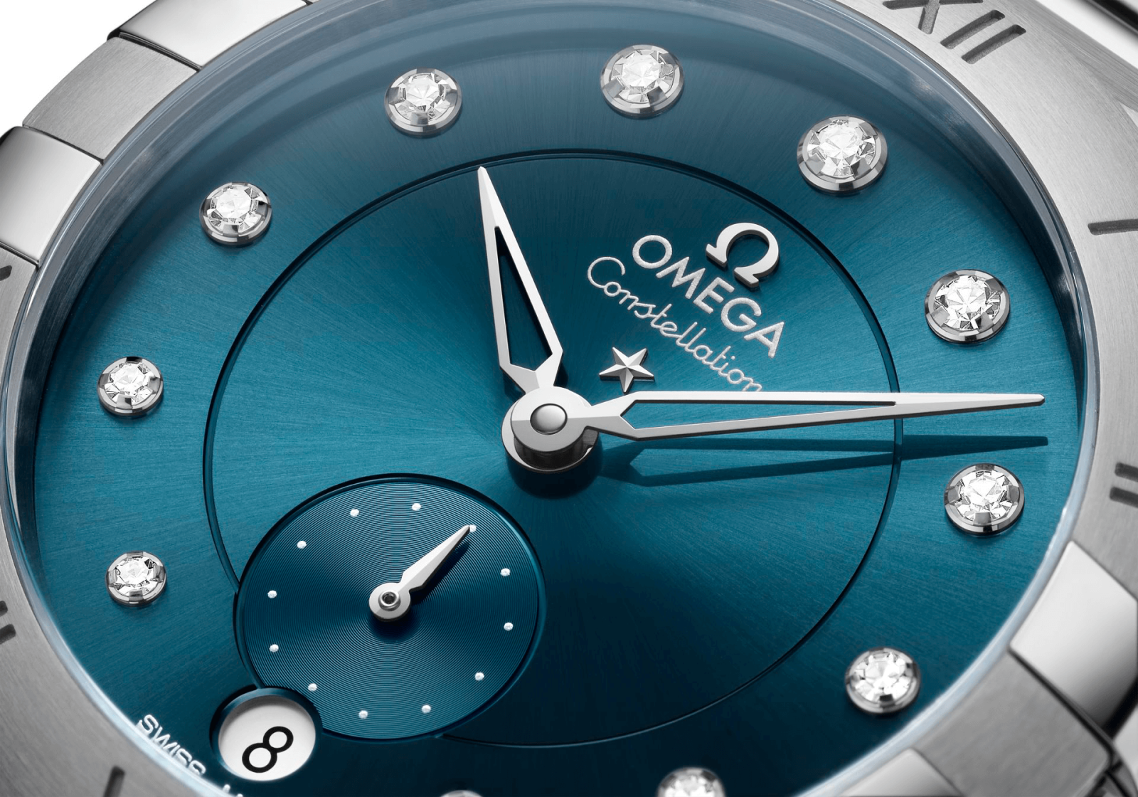 đồng hồ nữ kim cương omega constellation small seconds 34mm