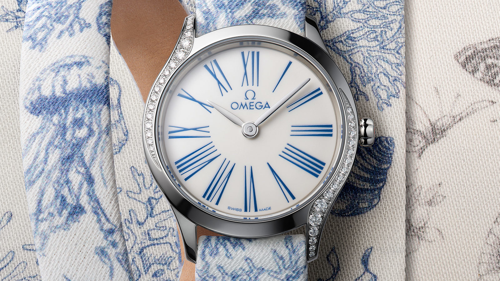 đồng hồ nữ omega de ville tresor 26mm họa tiết xanh dương 