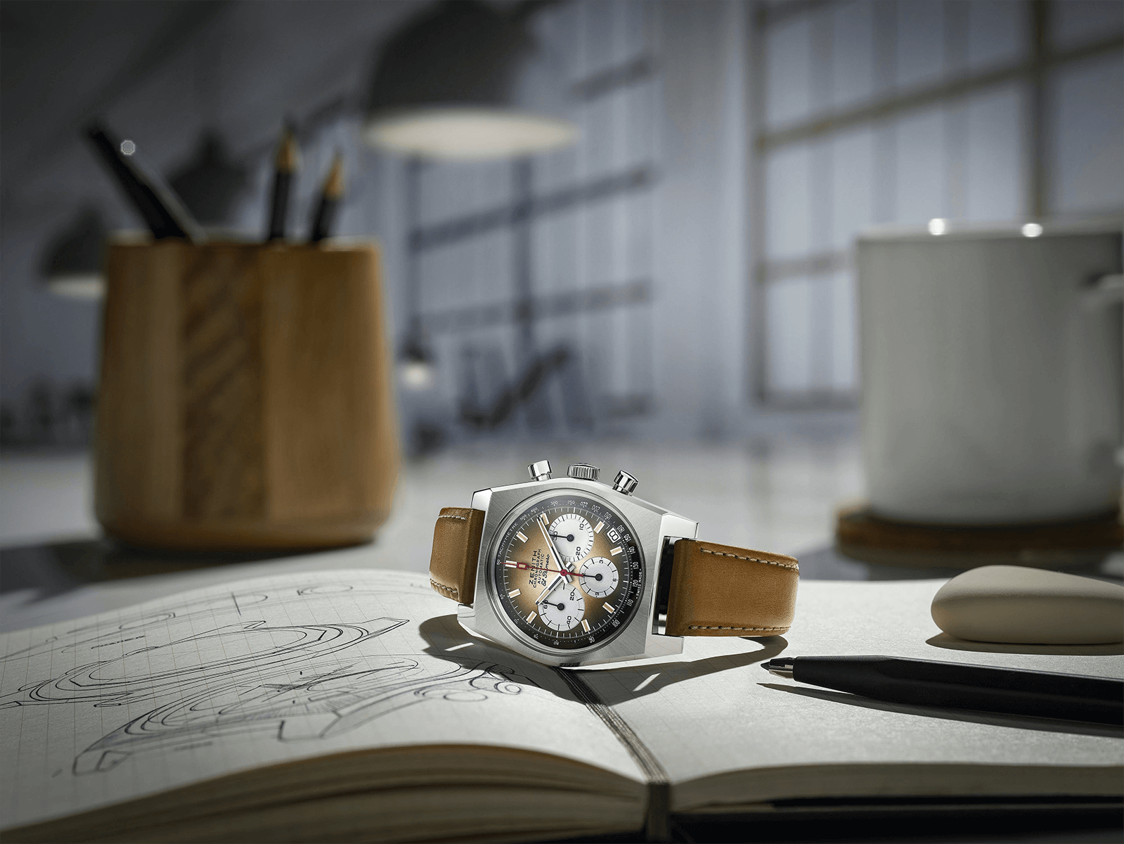 đồng hồ chronograph Zenith El Primero Chronomaster Revival A385 mặt số cafe hun khói