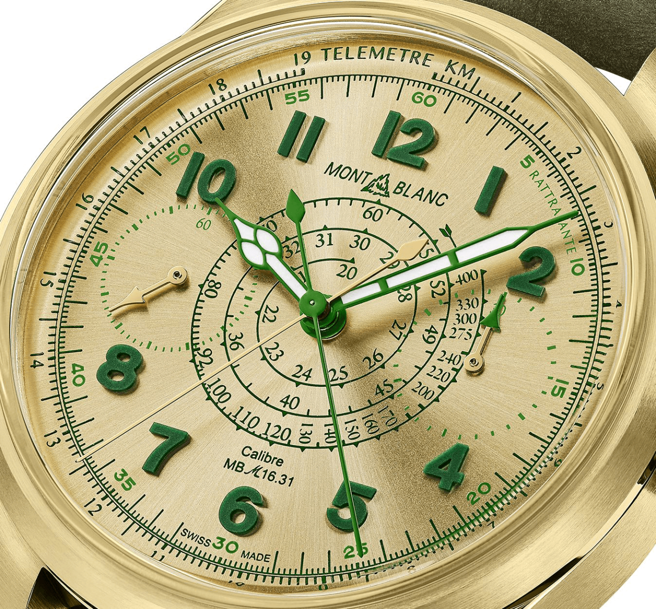mặt số đồng hồ montblanc 1858 chronograph split-second lime gold 2021