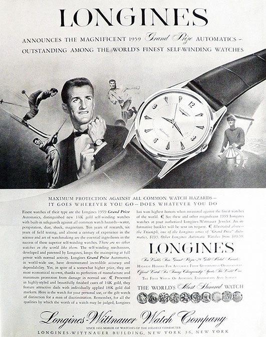 Mẫu tạp chí đưa tin về đồng hồ Longines cuối những năm 1950