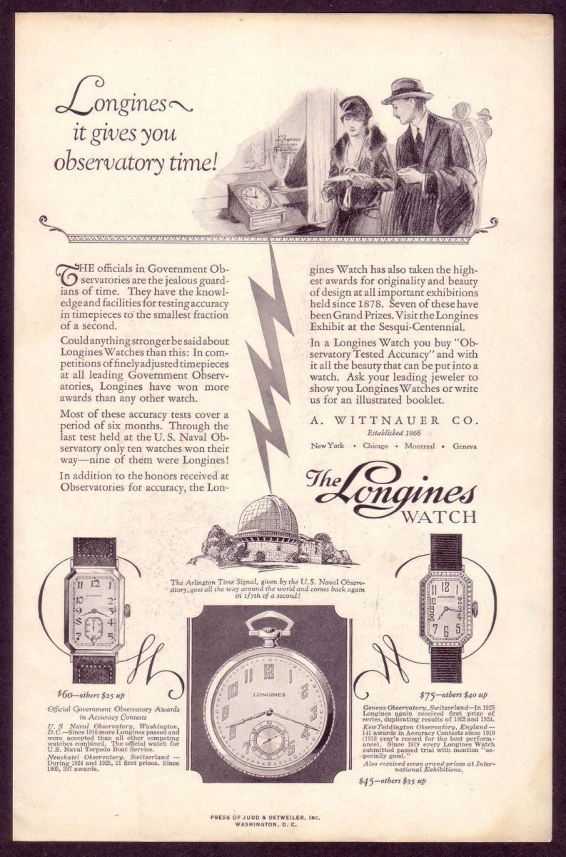 Mẫu tạp chí đưa tin về đồng hồ Longines những năm 1920