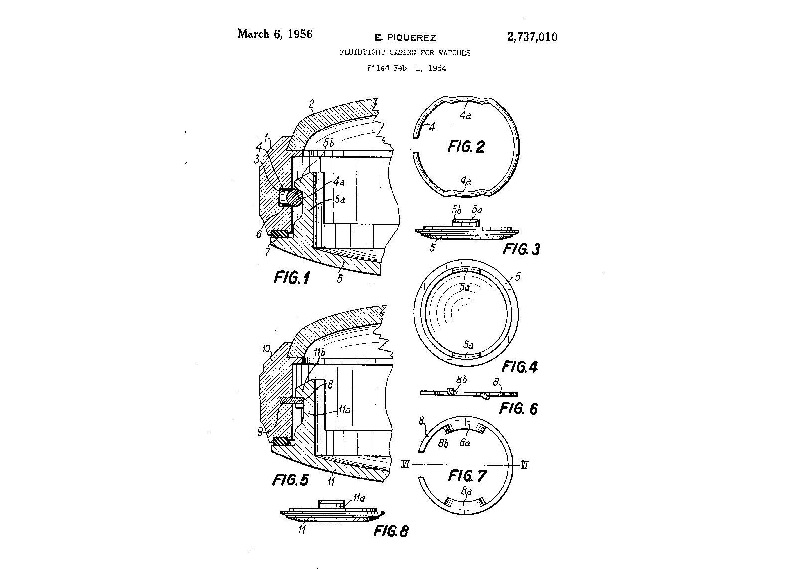 Sơ đồ bằng sáng chế của Ervin Piquerez cho vỏ đồng hồ lặn Super-Compressor